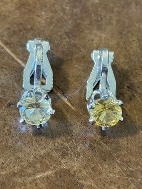 Vintage Yellow Canary Crystal Clip-On Earrings Silver Tone